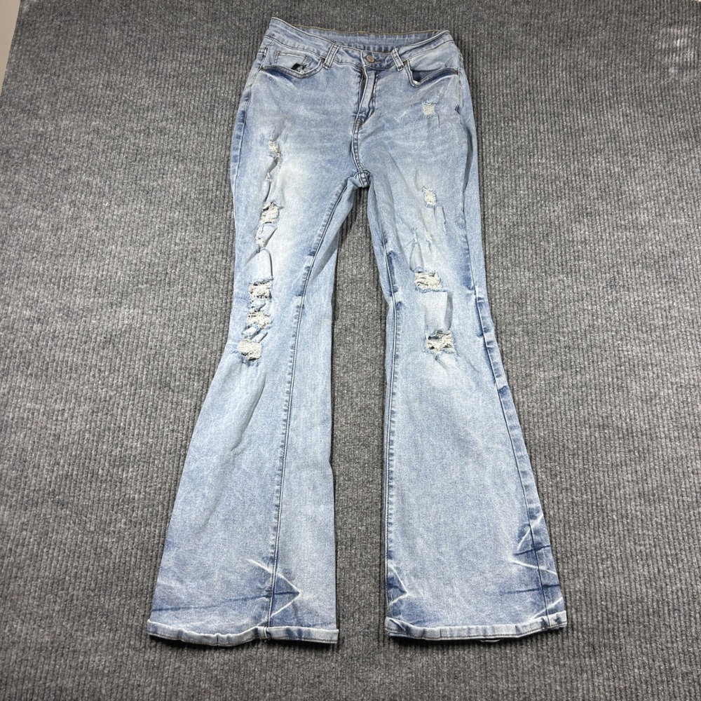 Fashion Jeans Women's‎ Small Light Wash Distressed Flare Leg Denim Pants